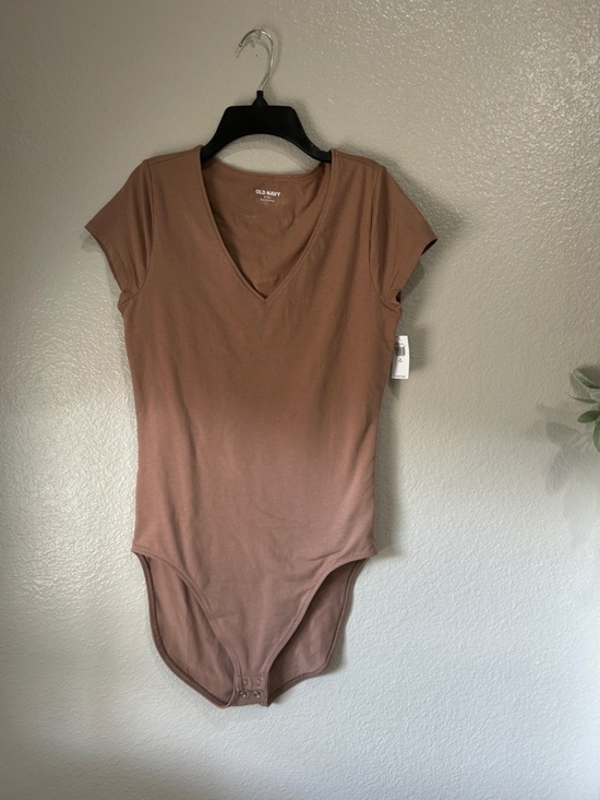 Old Navy Tops - Old Navy Brown Short Sleeve V Neck Casual Body Suit Sz M TALL Summer TC0208